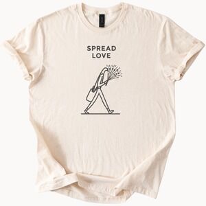 Spread Love Graphic Tee Minimalist Line Art Design Natural
